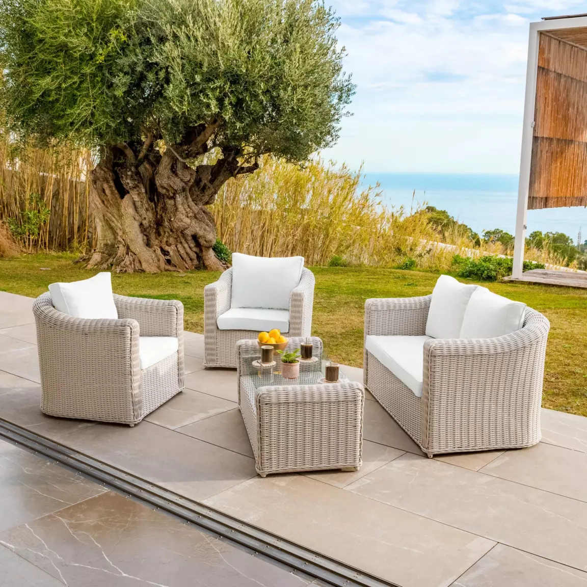 Housses de coussin de remplacement pour salon de jardin Calvi 5 places - Blanc