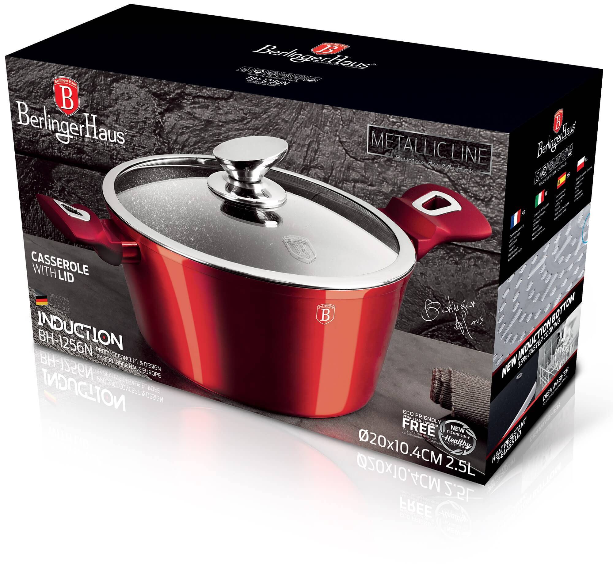 Berlinger Haus BH/1256N Metallic Line Burgundy Kasserolle in Rot mit Deckel Topf Durchmesser 20 cm