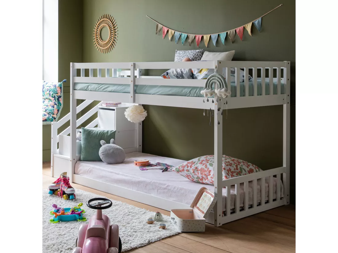 Lits superposés pour enfants 190x90cm blanc CELESTINE - HAPPY GARDEN