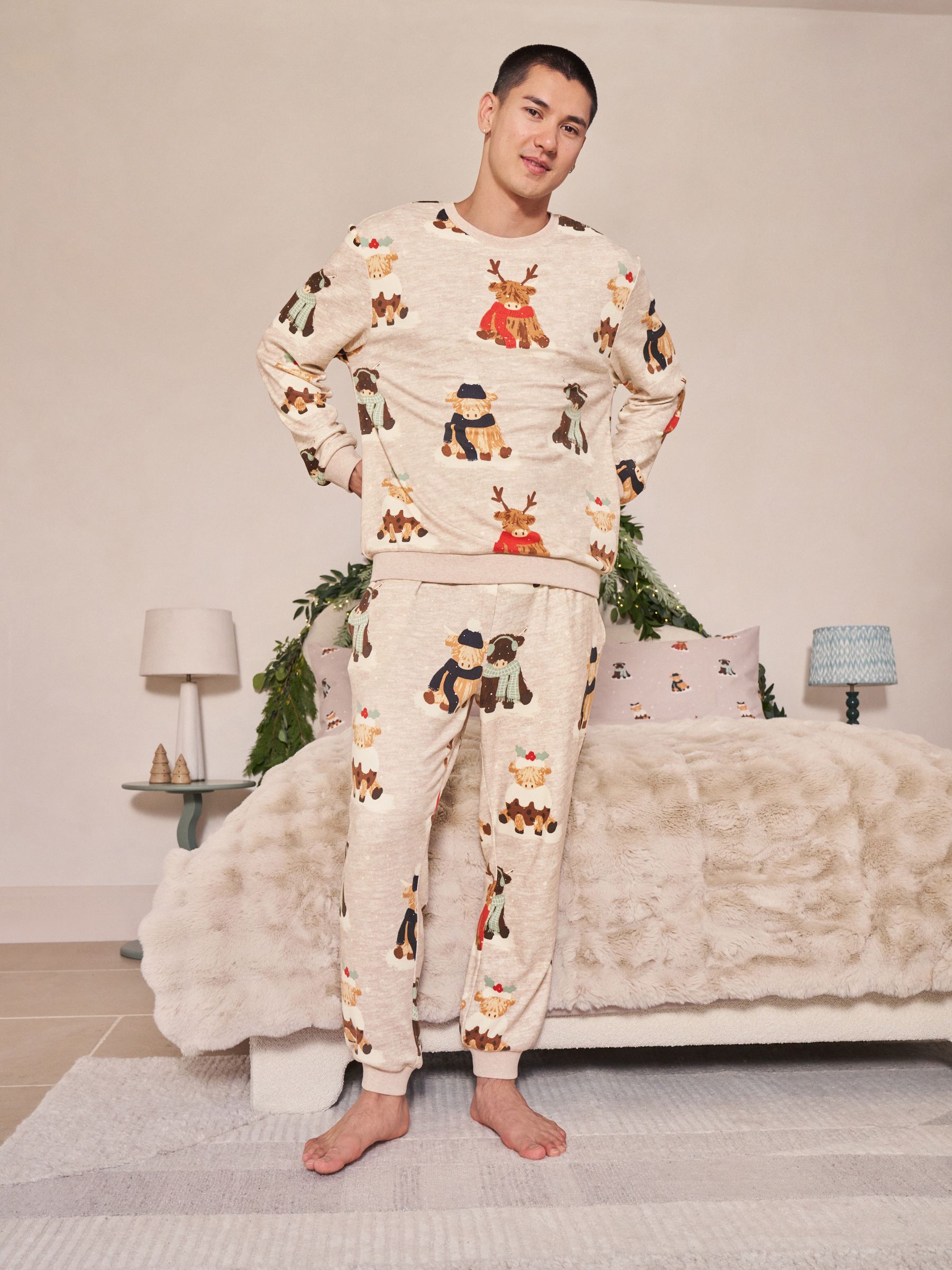 Havermout Hamish The Highland Cow - Bijpassende familie Kerstmis Pyjama's met Lange mouwen