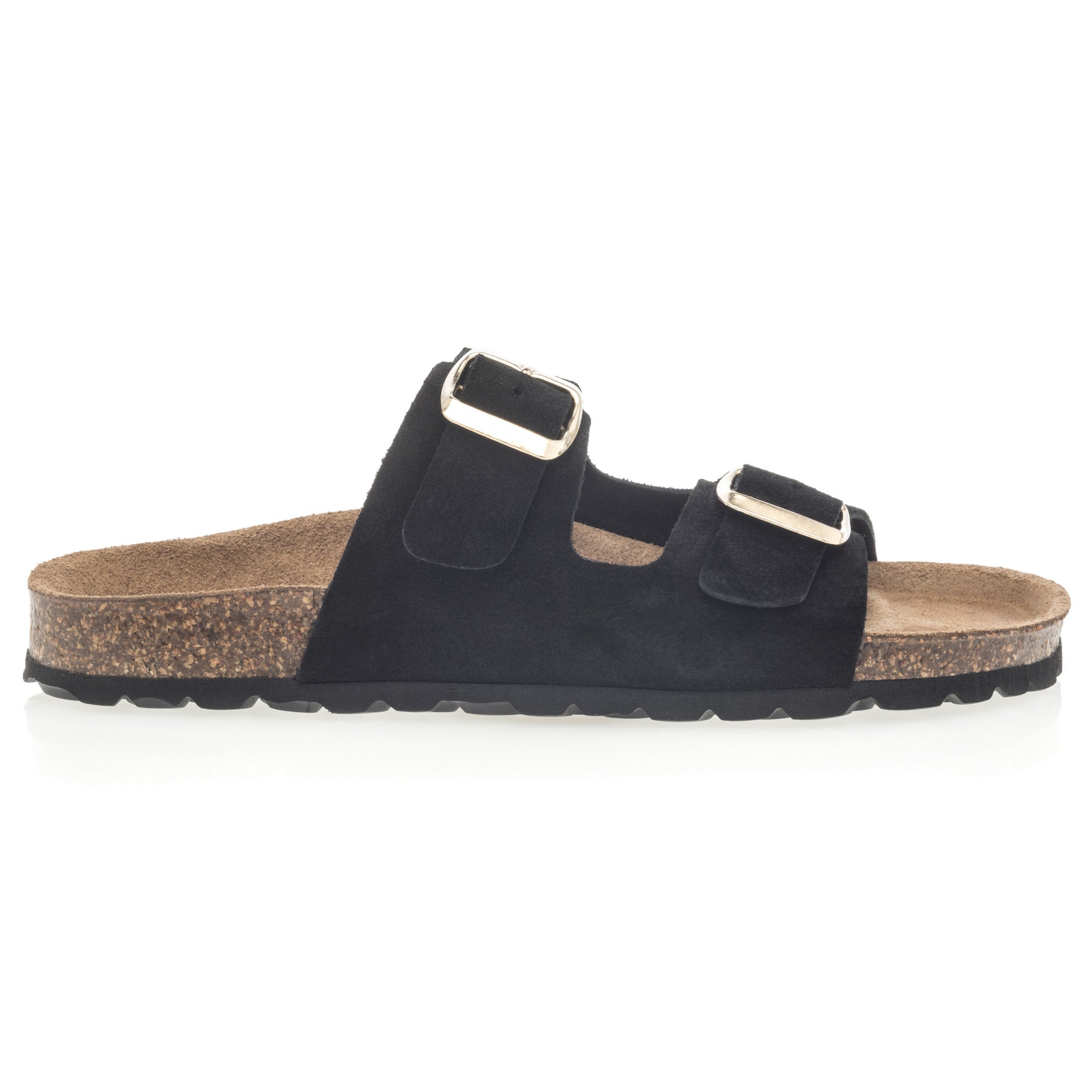 Mules semelle liège Femme en cuir noir