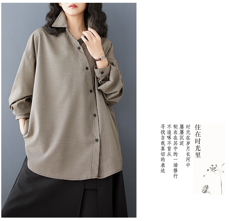 Taragon - Oversized overhemd met lange mouwen en asymmetrische ruit en knopen