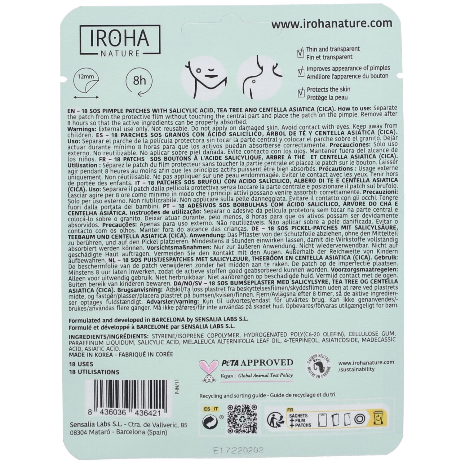 IROHA NATURE SOS Patches gegen Hautunreinheiten mit Salicylsäure