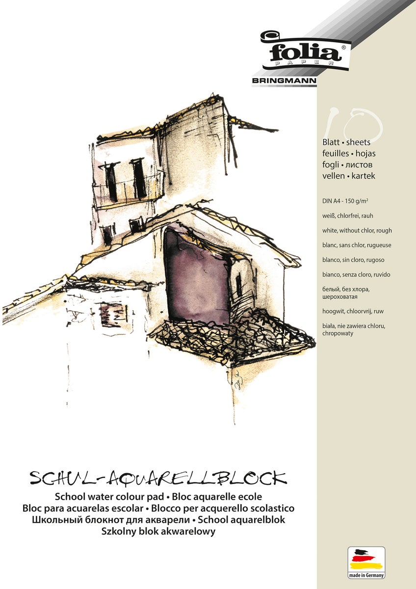 Folia aquarelblok ruw 150g/m² DIN A4, 10 vel, 3 maal gelijmd