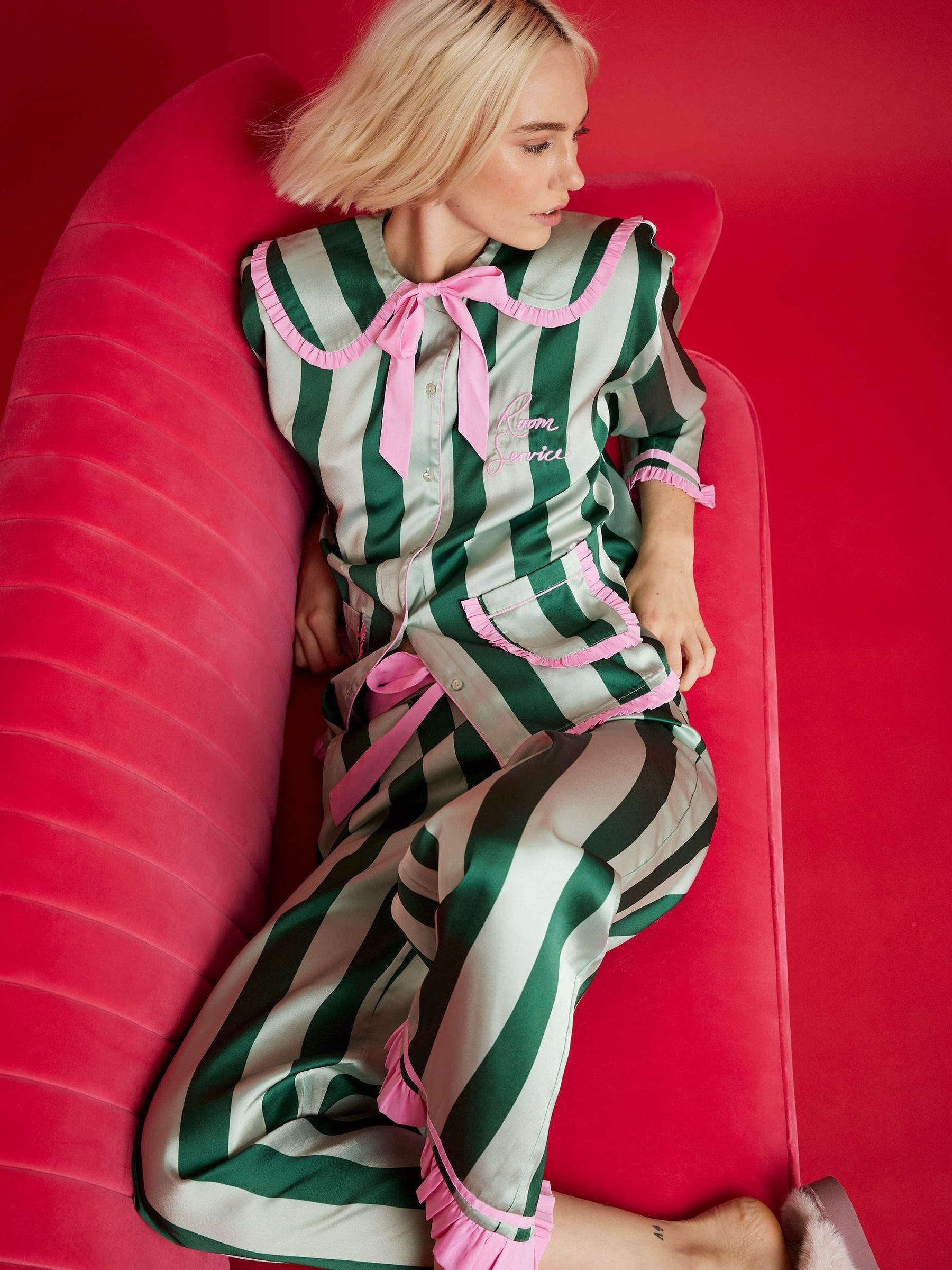 River Island Nephthys Collab Satin Striped collar Pyjama Set