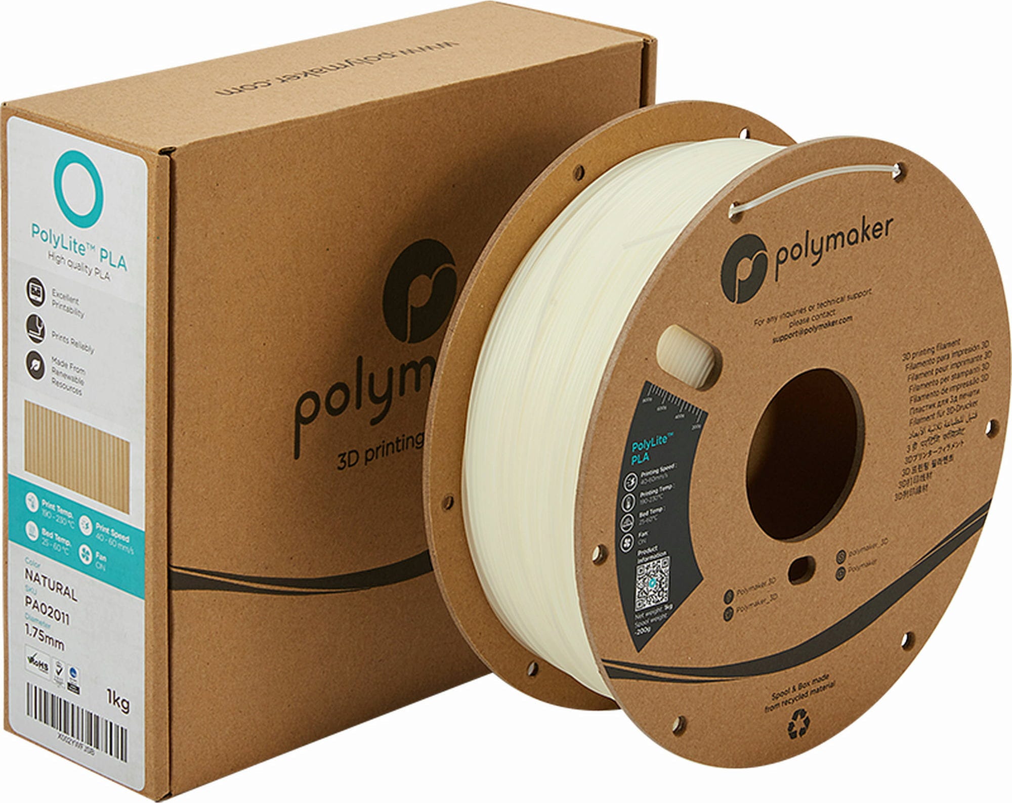 Polymaker  PolyLite PLA Natur, 1,75 mm (1.000 g)    Hochwertiges günstiges PLA von Polymaker in Natur