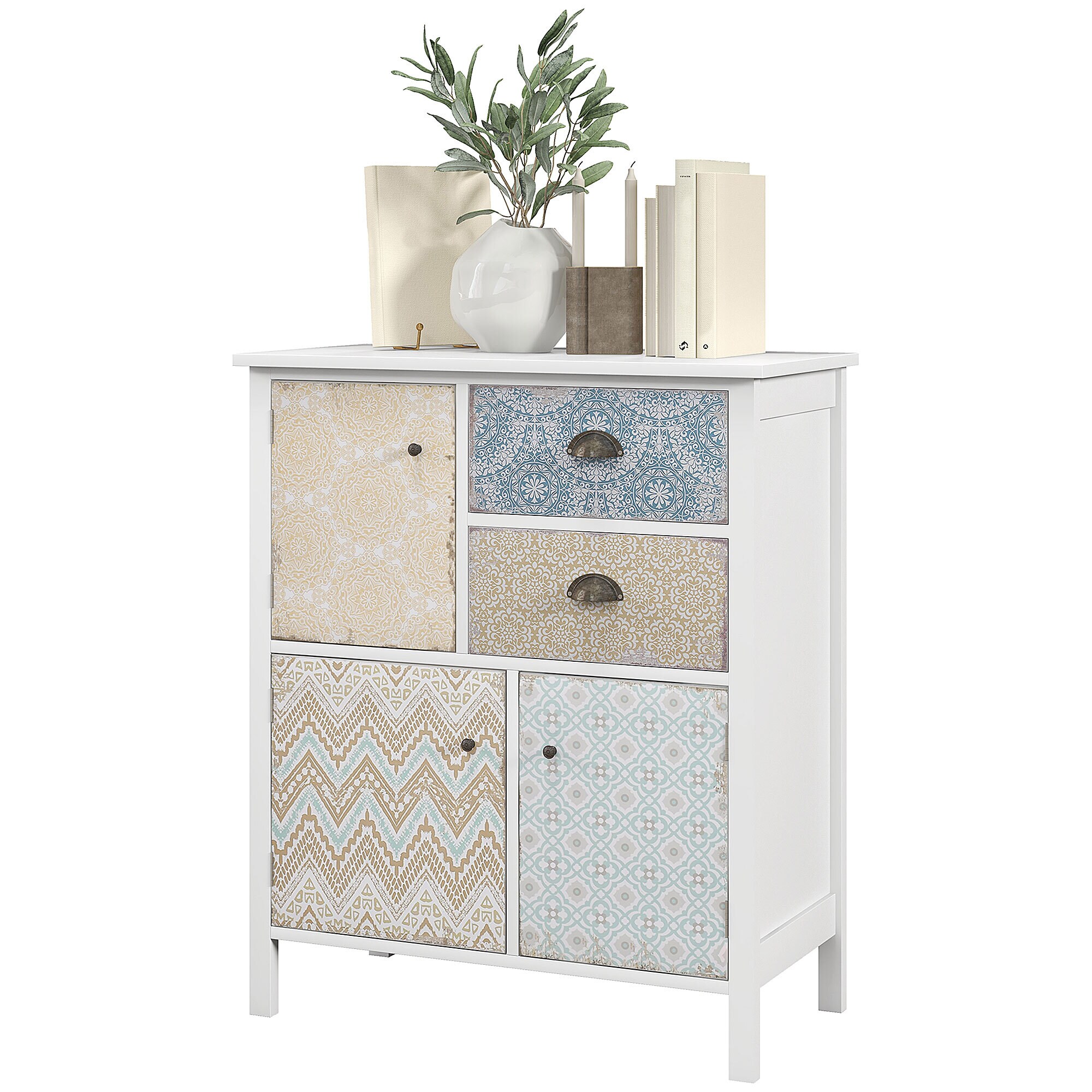 HOMCOM Kommode mit 2 Schubladen weiß 34T x 68B x 80H cm