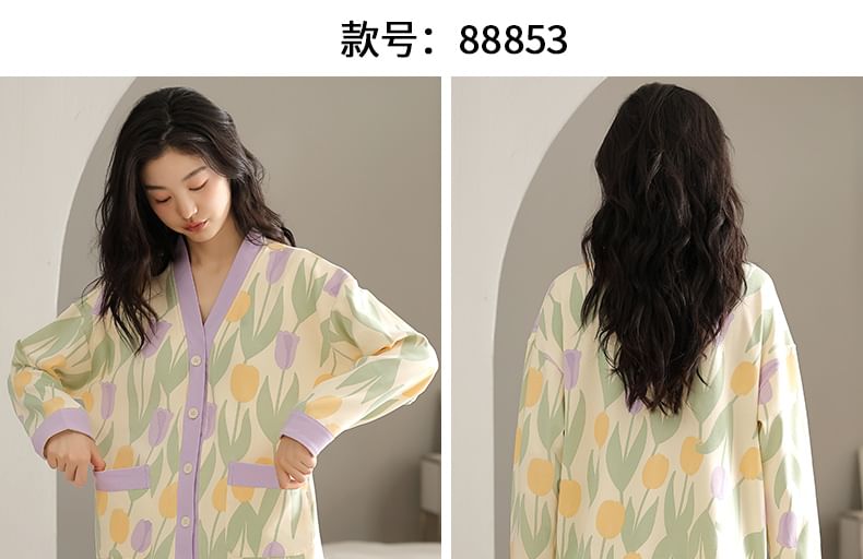 Jeony - Gewatteerde loungewearset met bloemenprint