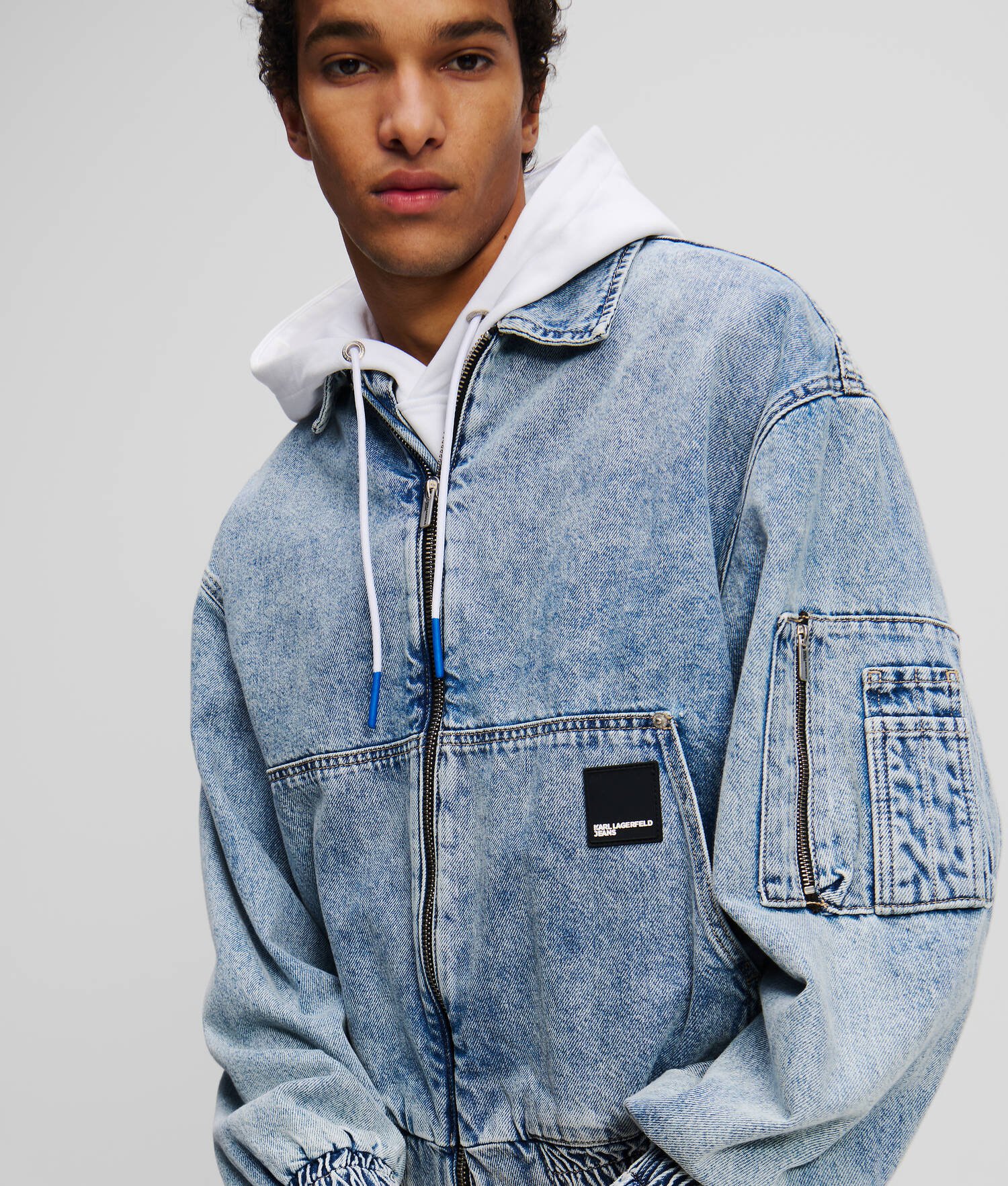BLOUSON BOMBER EN DENIM - Bleu marbré moyen