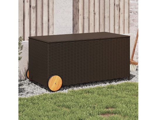 VIDAXL - Coffre Boîte de rangement de jardin et roues marron 190l poly rotin