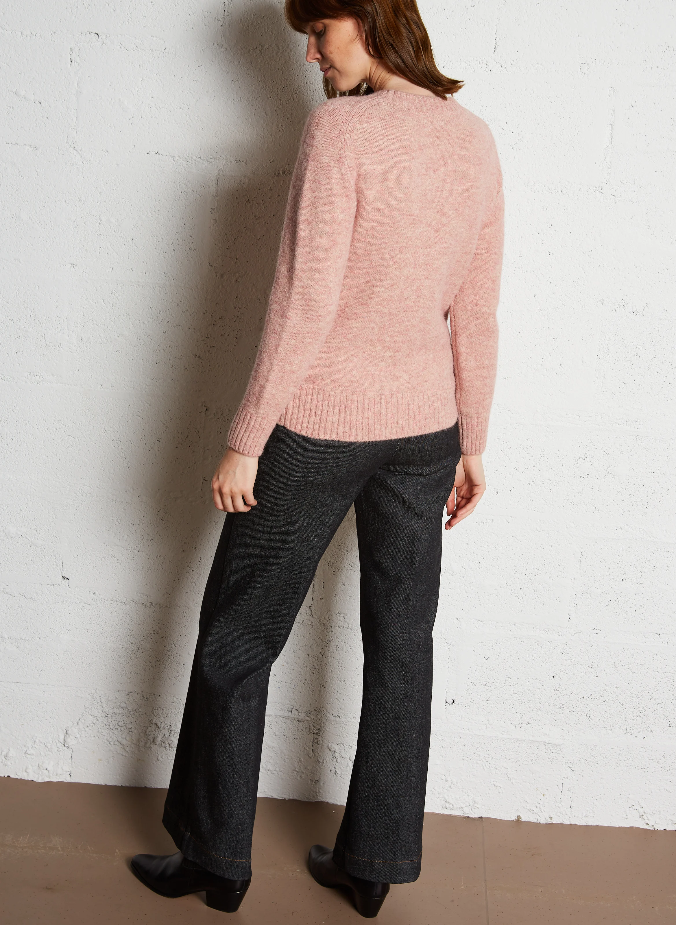 ENVIE - Pull col rond droit en maille tricotée | Rose
