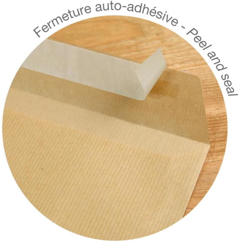Boite de 250 Pochettes Kraft Brun E4-280x400 mm avec Soufflet de 30 mm - Auto-Adhésives - 120g/m2 - Brun