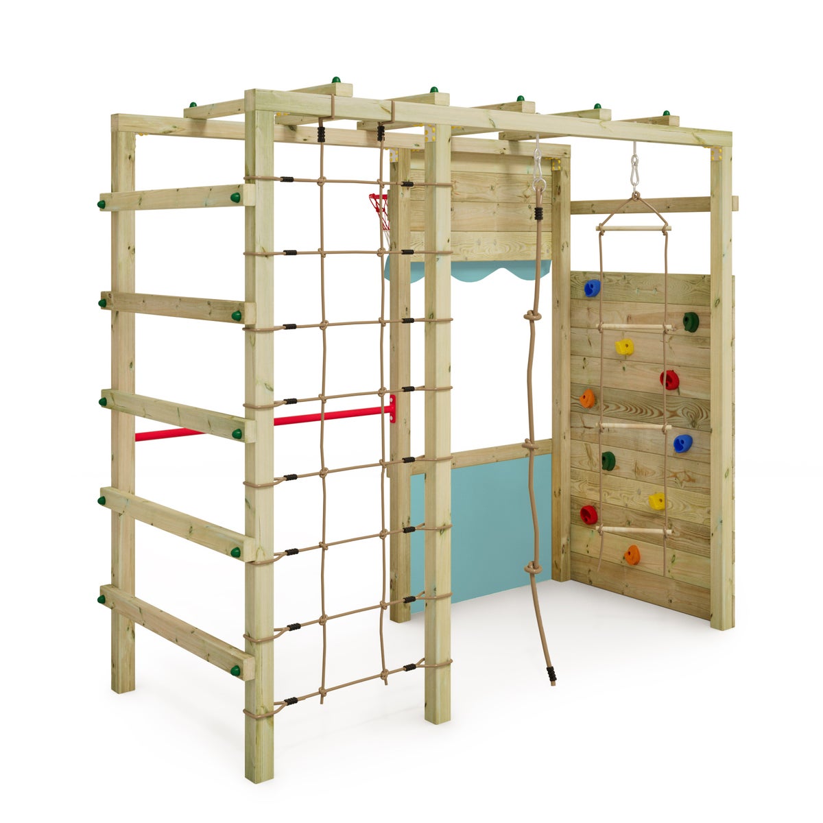WICKEY Klimrek Speeltoren Smart Action Tuin Speeltoestel met Klimwand en Speelaccessoires – Pastelblauw