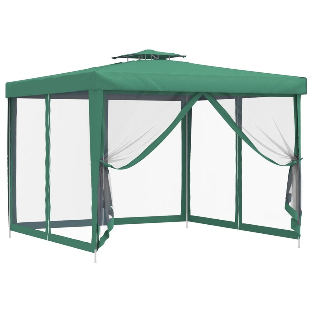 Belvédère à double toit vert 3x3x2,68 m tissu