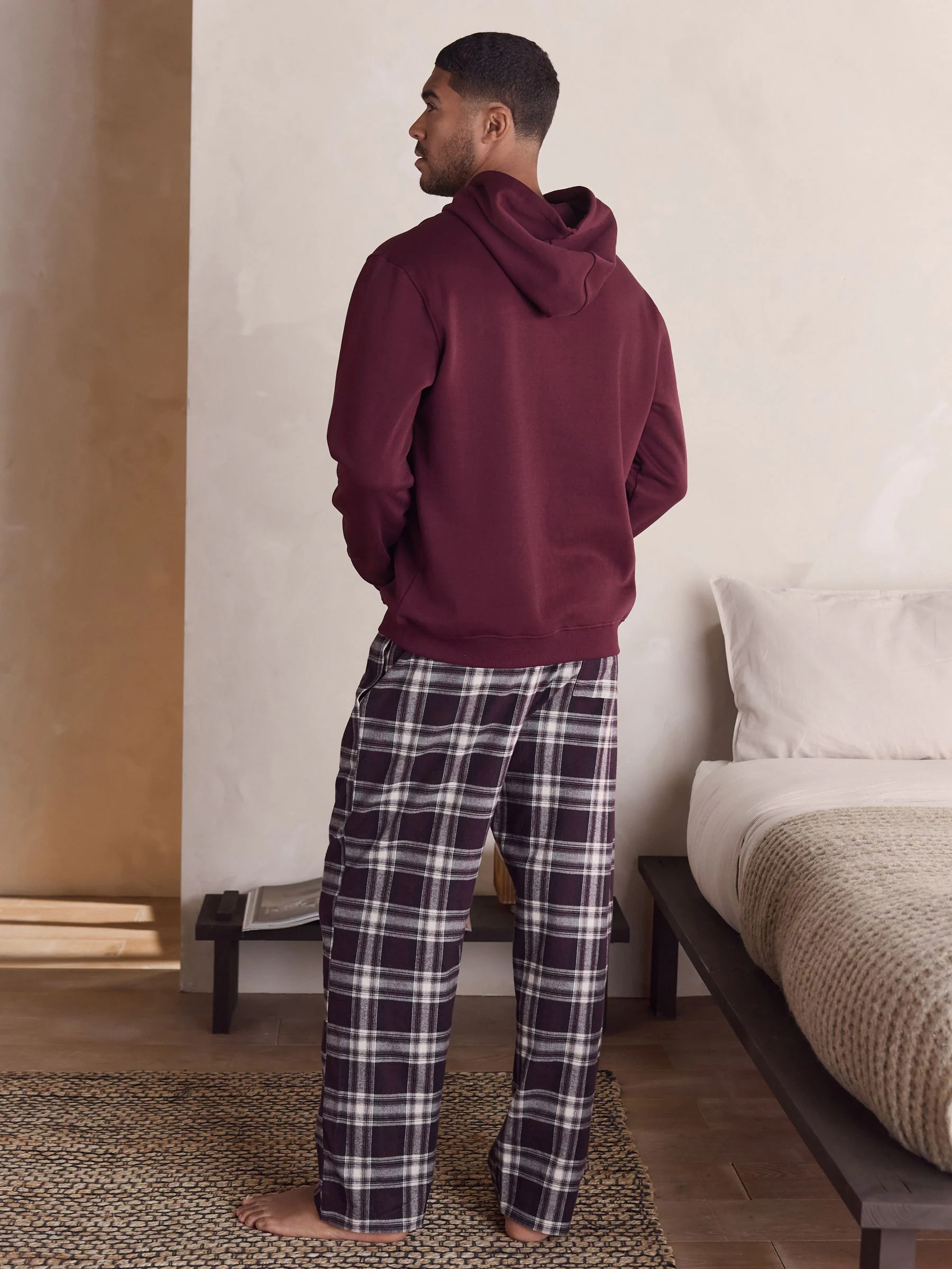 Bordeauxrood - Ruit Broeken Lange mouwen Hoodie Set