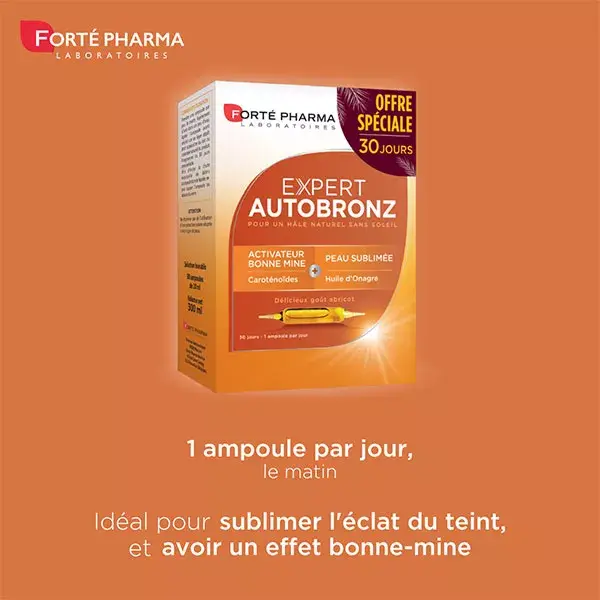 Forté Pharma Expert Autobronz Onagre Carotte Vitamine E 20 ampoules+10 Offertes