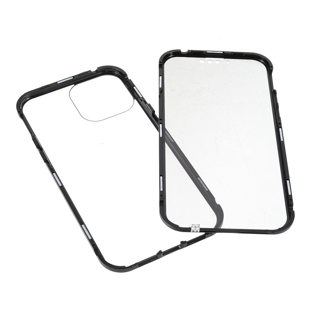iPhone 13 Pro Magnetische Alu Schutzhülle mit Panzer Glas Backcover   Privacy Glas Displayschutz (Magnet-Technologie) - Schwarz