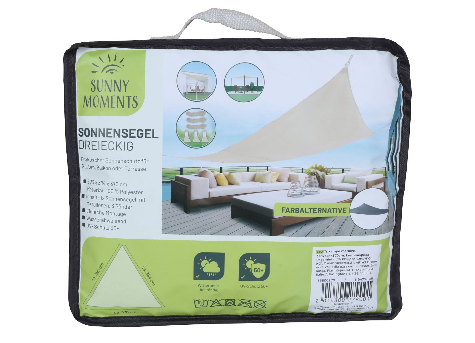 Sonnensegel Dreieckig 390x384x370cm Dunkelgrau