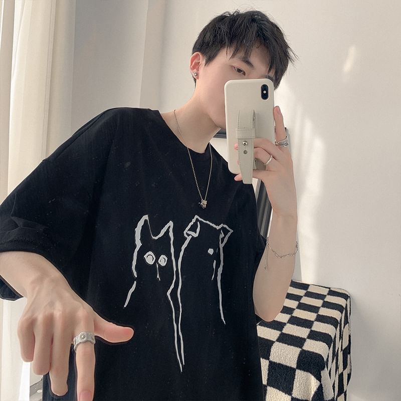 fluffush - T-shirt met ronde hals en dierenprint, met elleboogmouwen
