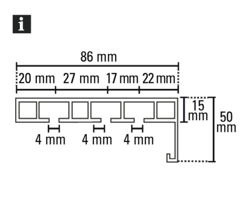Gordijnrail met afdekking P2Ü wit 3-rail 150 cm
