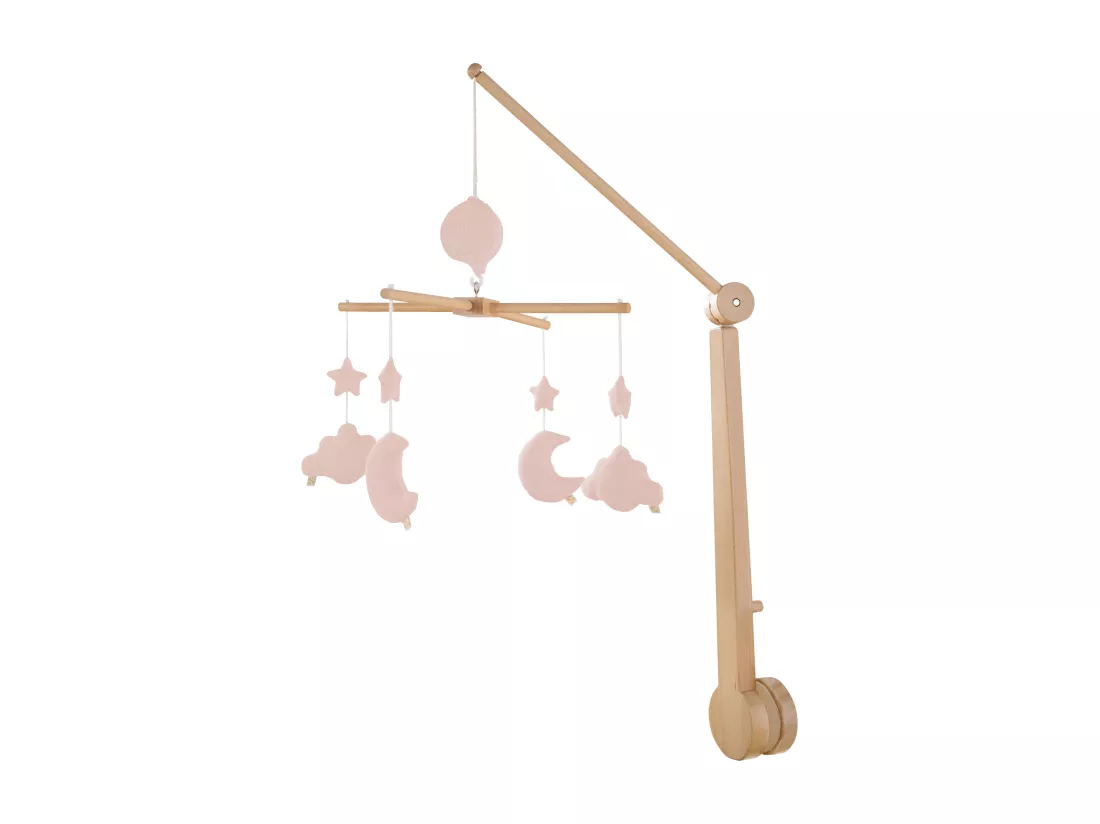 Mobile musical bébé en bois avec 4 jouets