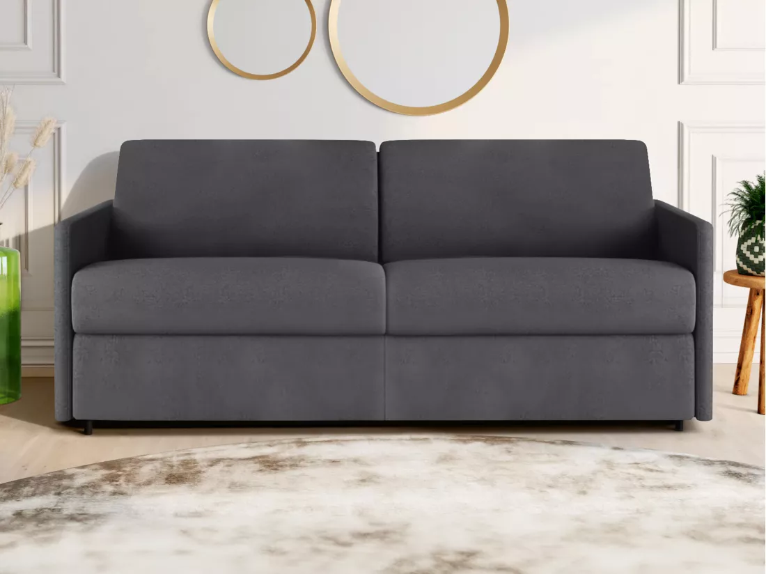 Canapé 4 places convertible express en tissu gris - Couchage 160 cm - Matelas 22 cm CALIFE