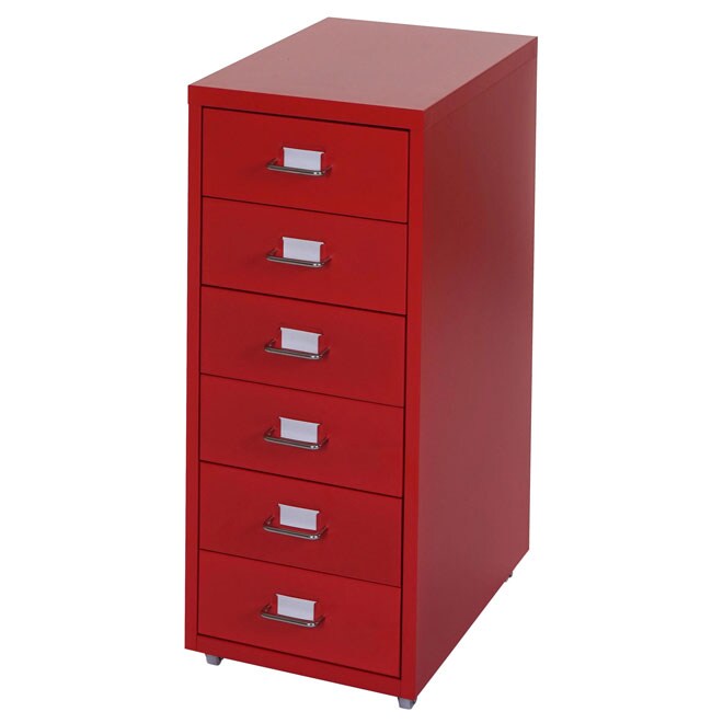 Rollcontainer Preston T851, Schubladenschrank Stahlschrank, 69x28x41cm 6 Schubladen ~ rot