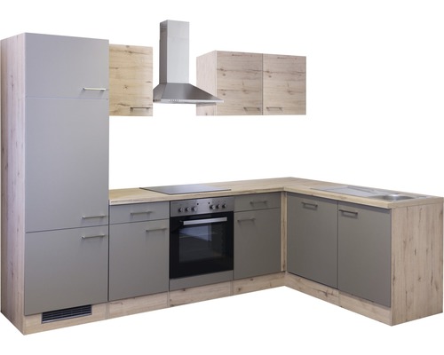 Flex Well hoekkeuken met apparatuur Riva 280 cm kwartsiet cubanit san remo licht mat eiken gedemonteerd omkeerbaar uitvoering 00010838