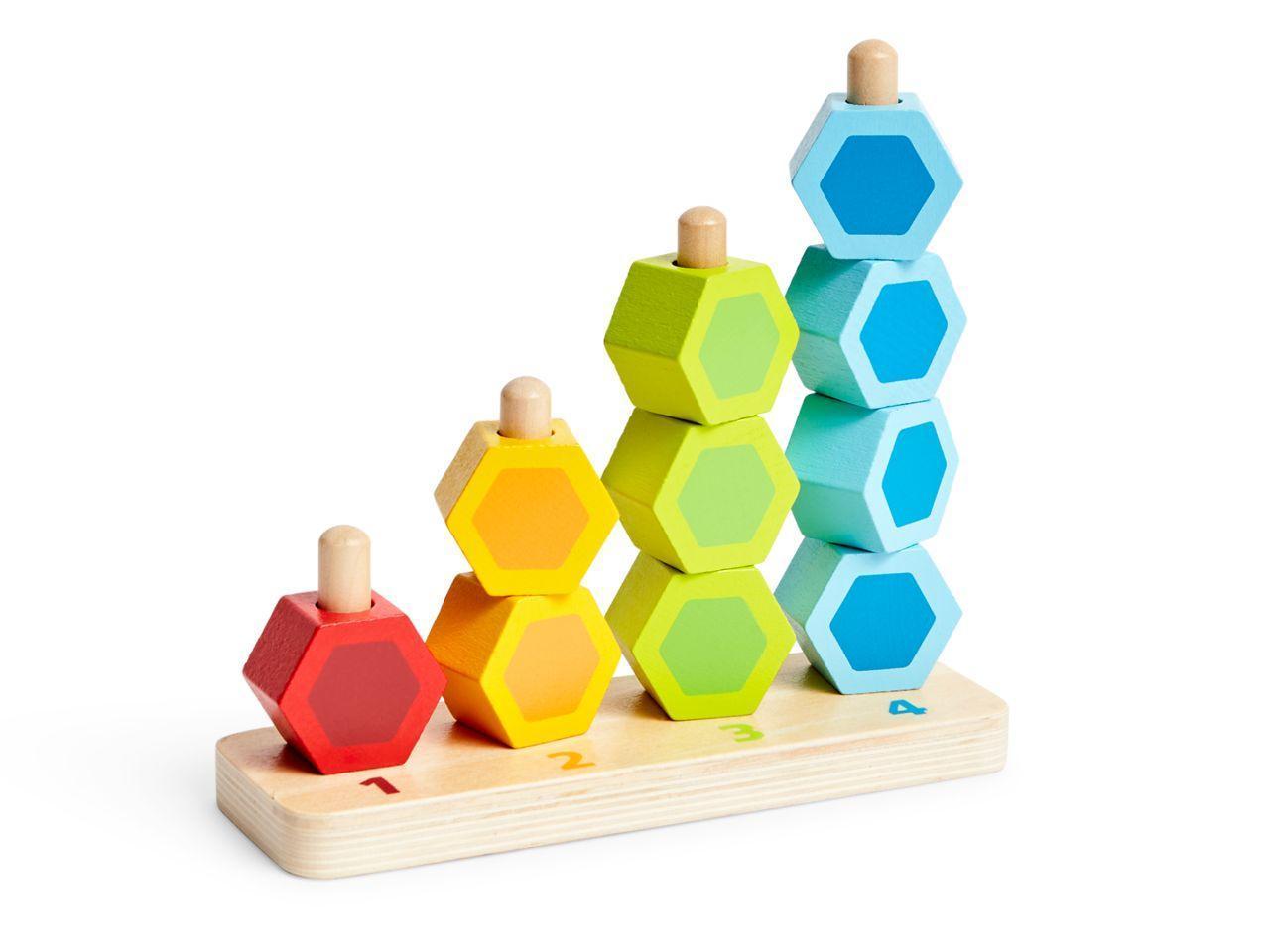 Zähl- und Steckspiel aus Holz in bunt