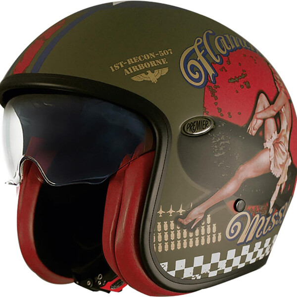 premier - Casque Vintage Pinup Kaki / Rouge / Blanc