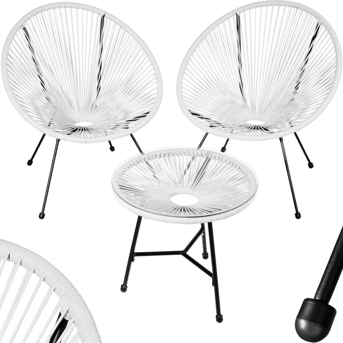 Santana tuinstoelen met tafel, tectake retrodesign in Acapulco-stijl, stoeldraagvermogen 120 kg