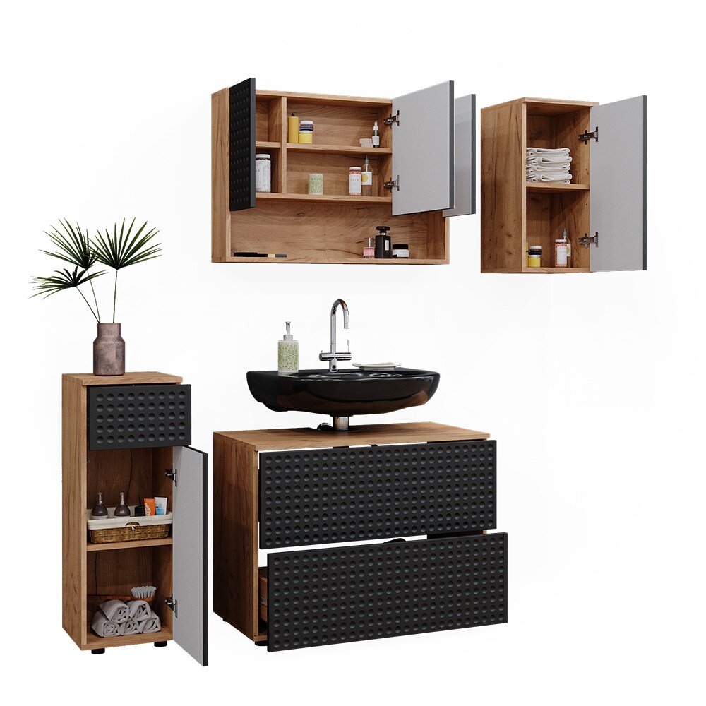 Vicco Badmöbel-Set Irma Eiche Anthrazit 4-teilig Midischrank 81 cm Hängeschrank