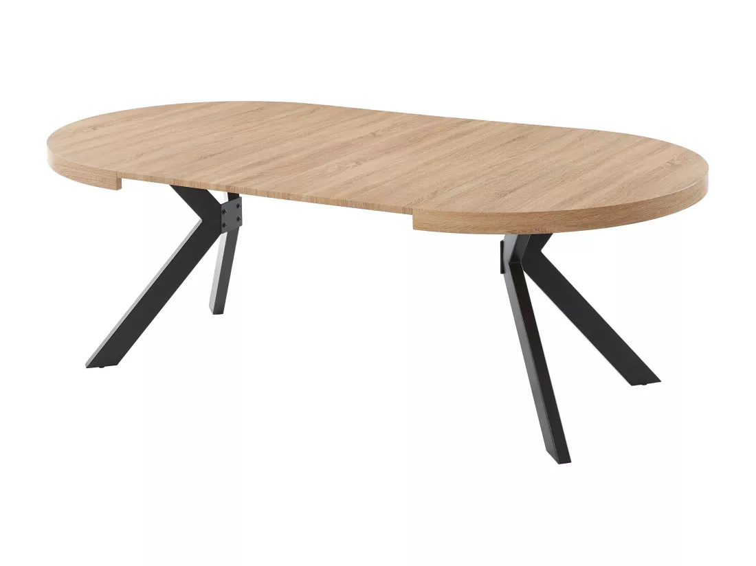 Table à manger extensible 4 à 8 personnes en MDF et acier - Naturel clair et noir - KOMONI