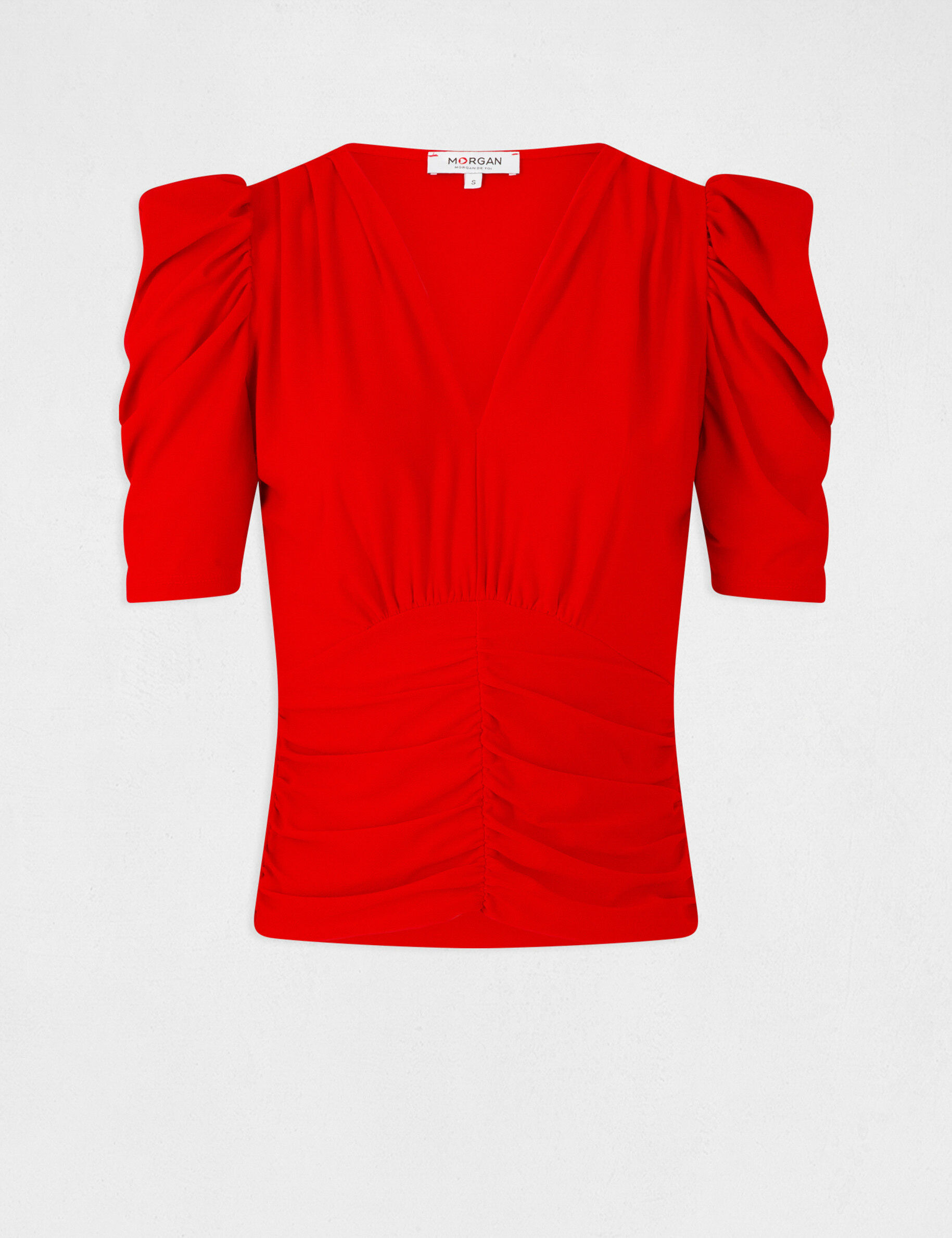 T-shirt manches courtes froncé rouge femme - rouge