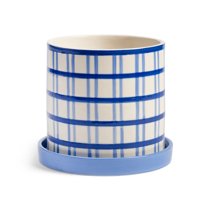 &klevering - Clash Blumentopf mit Untersetzer, grid, Ø 18 x 16,5 cm, blau / weiss