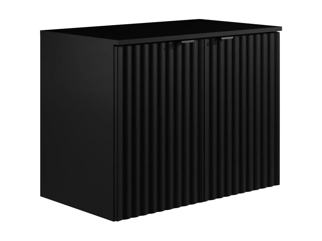 Meuble sous vasque suspendu strié avec planche - Noir - L80 cm - ZILGA