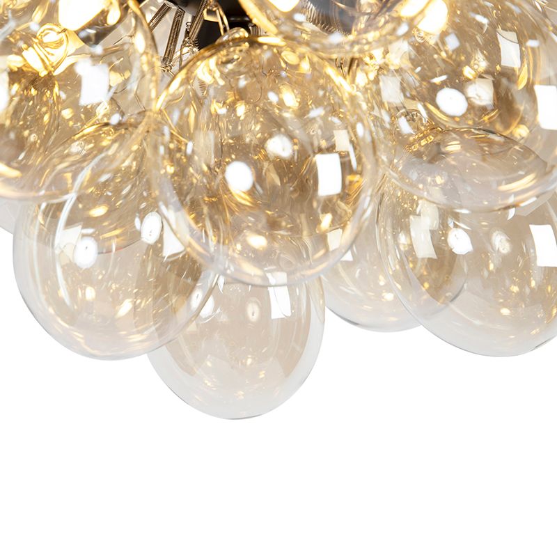 Smart plafondlamp zwart met amber glas 6-lichts incl. 6 Wifi G9 - Uvas