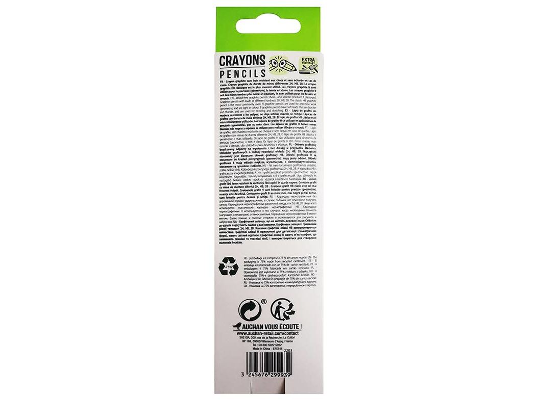 CONJUNTO DE 4 LÁPIS AUCHAN GRAFITE 2XHB 2B 2H
