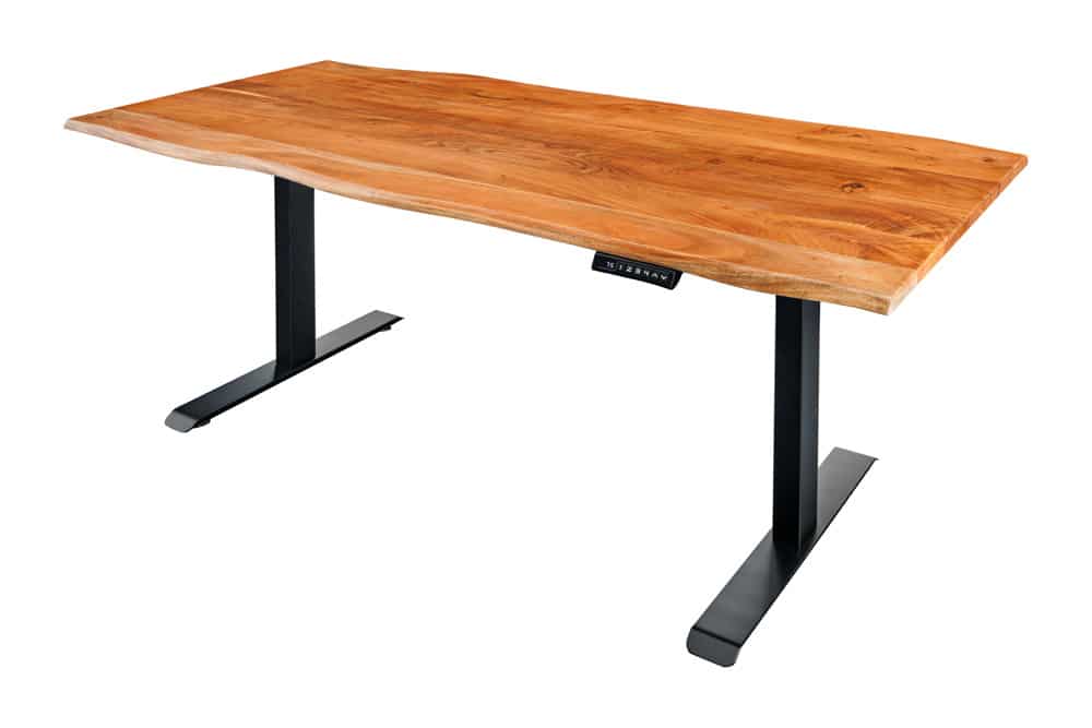 Höhenverstellbarer Schreibtisch MAMMUT 120cm natur Akazie Massivholz Baumkante