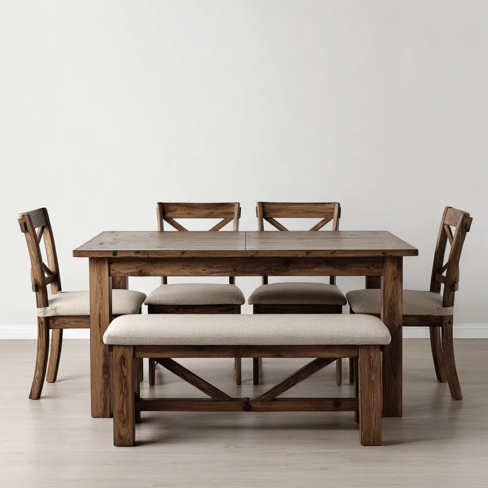 Esszimmer-Set Massivholz 180x90 cm - Dunkelbraun - Landhausstil 180x90x75 cm