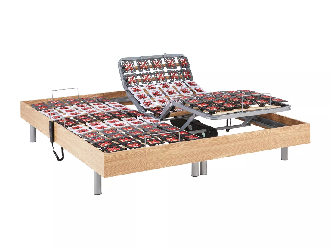 Sommier électrique de relaxation déco 2x48 plots - 2 x 70 x 190 cm - Chêne naturel - NAFURI de YSMÉE
