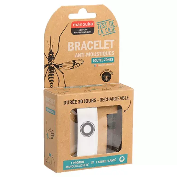 Pulseira repelente de mosquitos Manouka All Area, branca.