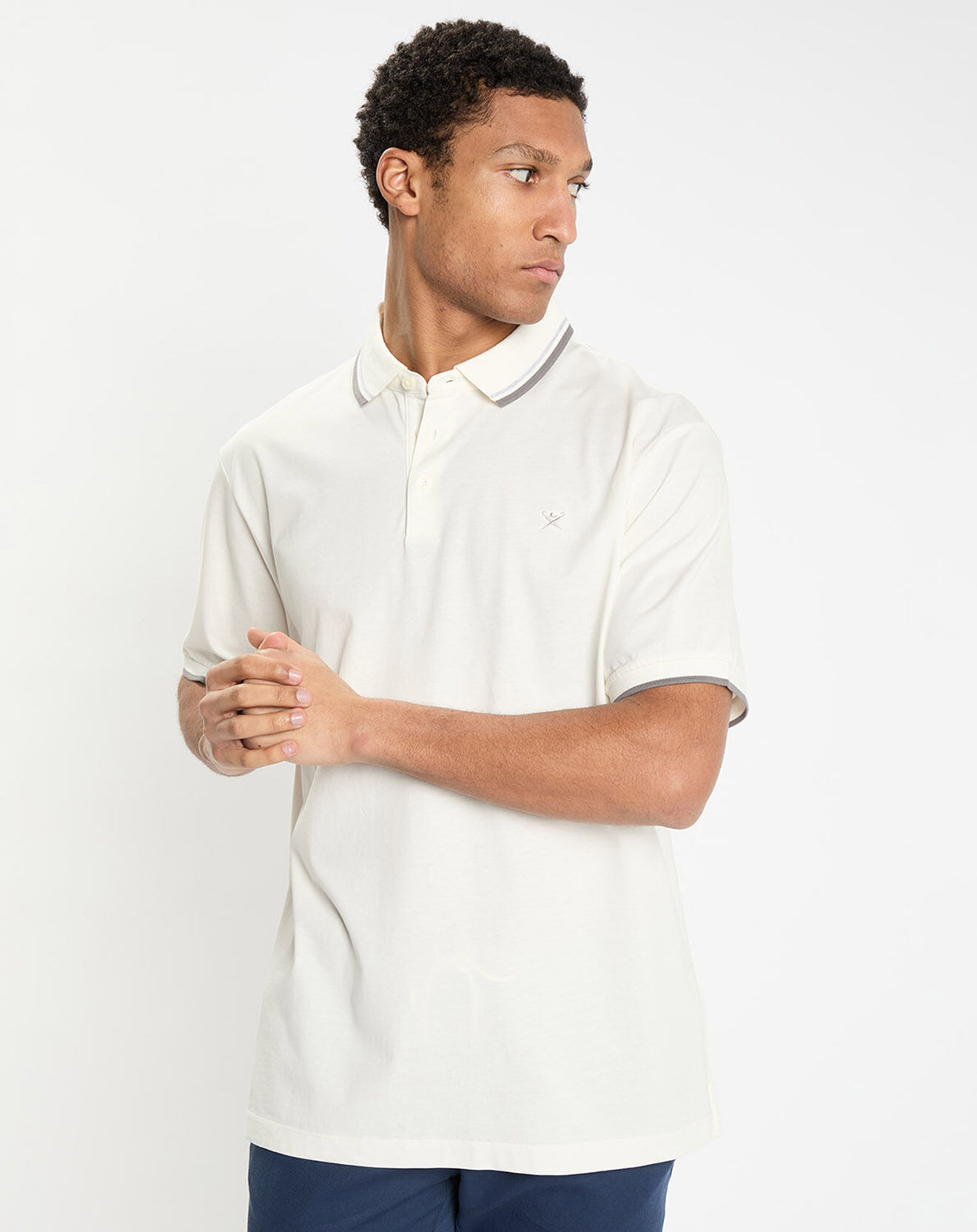 Hackett London Polo uni manches courtes rib col jersey écru