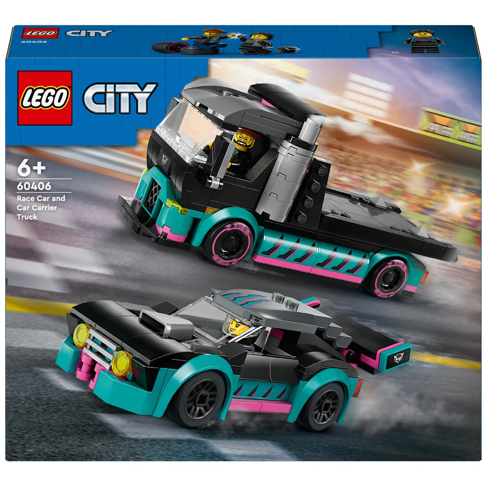 LEGO City 60406 Rennwagen- und Autotransporter-Spielset