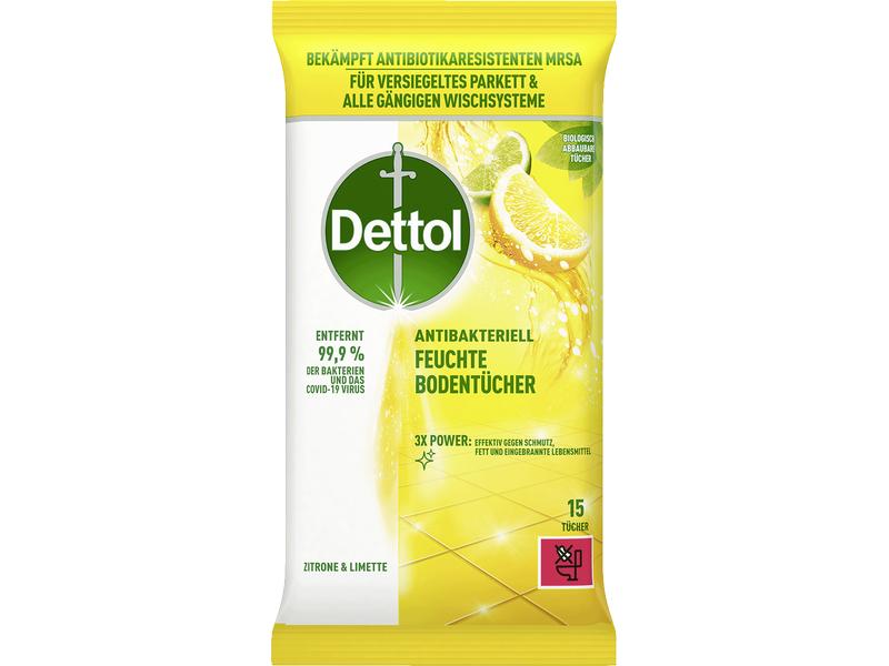Dettol Feuchte Bodentücher Zitrone & Limette 15 Stück Feuchte Tücher zur Reinigung des Bodens