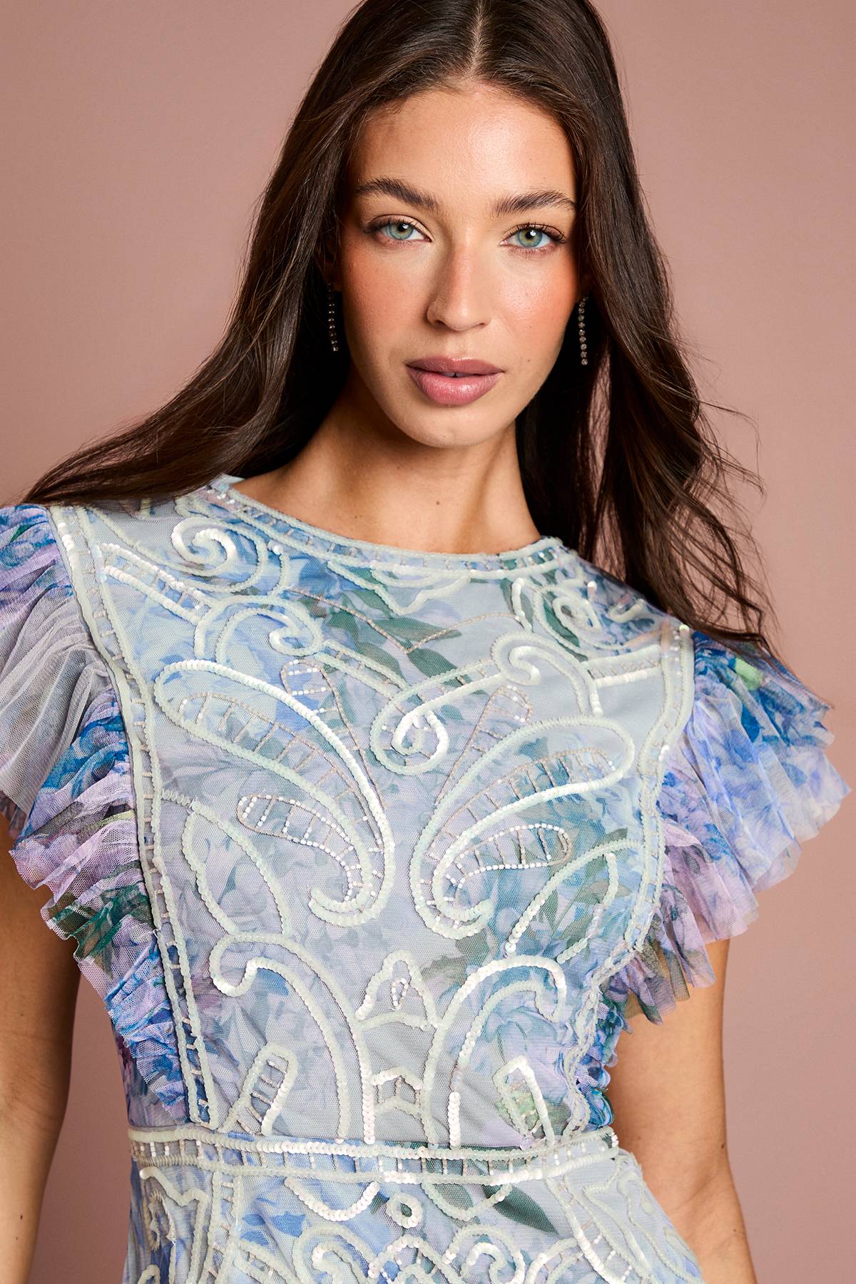 Coast Robe Longue En Mesh Imprimé À Sequins