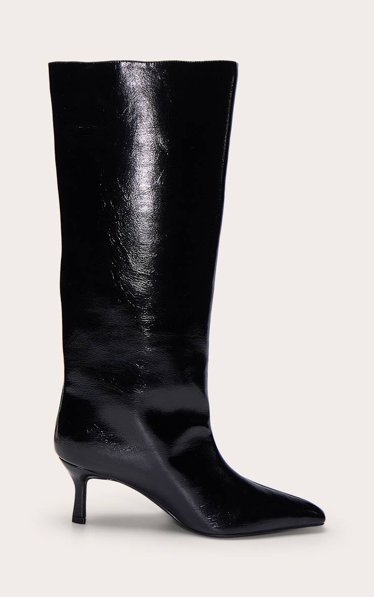 Noir Botte Haute À Talon Bobine En Synthétique