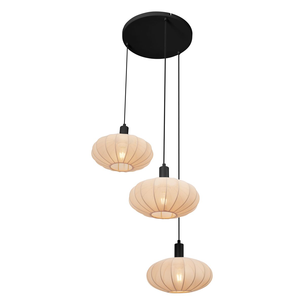 Japandi hanglamp zwart met bruine stoffen kap 3-lichts - Bida