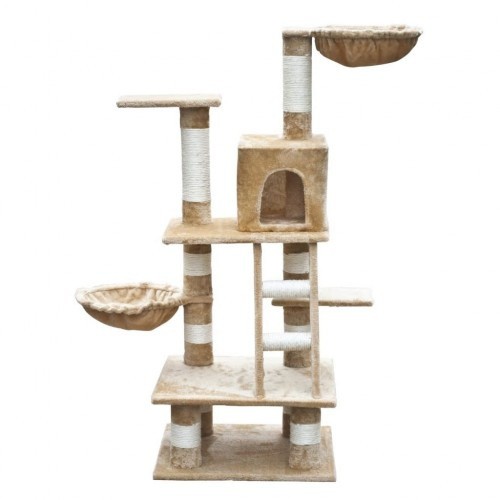 Poste arranhador de pelúcia bege para gatos