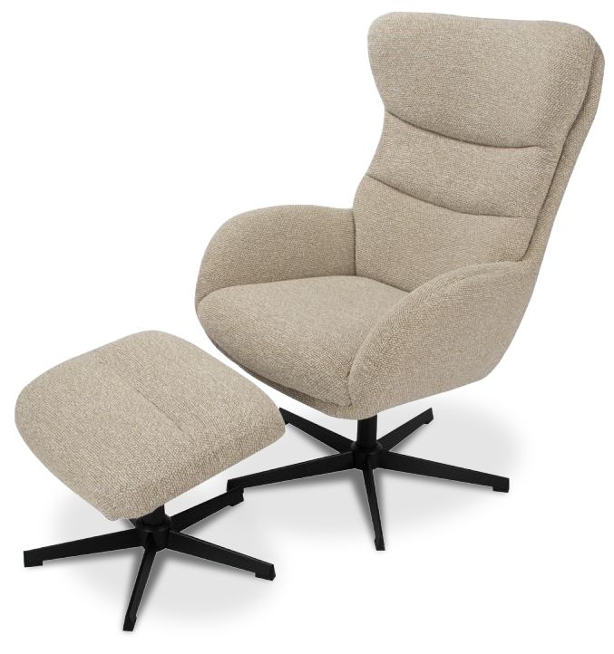 Draaifauteuil met hocker Naturel CH-73.051 Malmo B75 x D82 x H108 cm